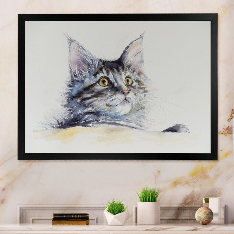 " Young Cute Cat Portrait ", Black Picture Frame, 8" H x 12" W x 1.5' D