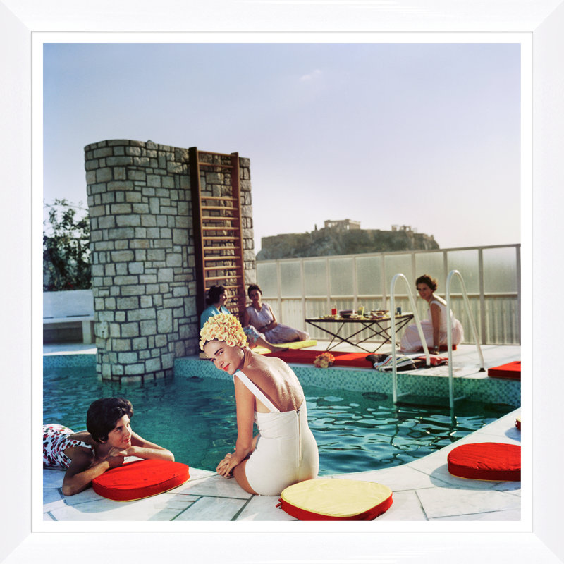 Penthouse Pool Print by Slim Aarons, White Single Picture Framed, 36" H x 36" W x 1.5" D