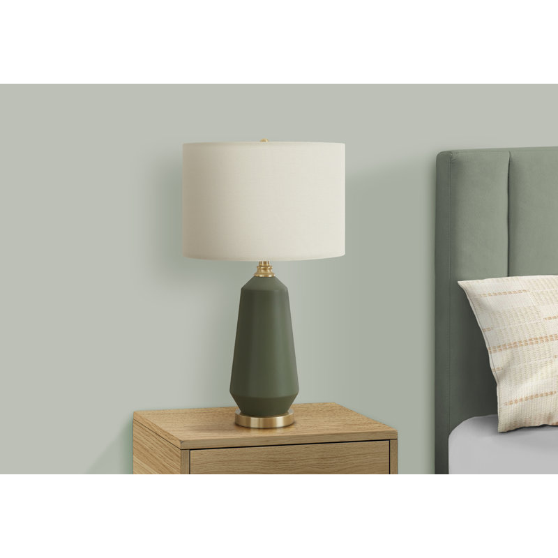 Lighting, H 26 po, lampe de table, céramique verte, abat-jour ivoire / crème, contemporain