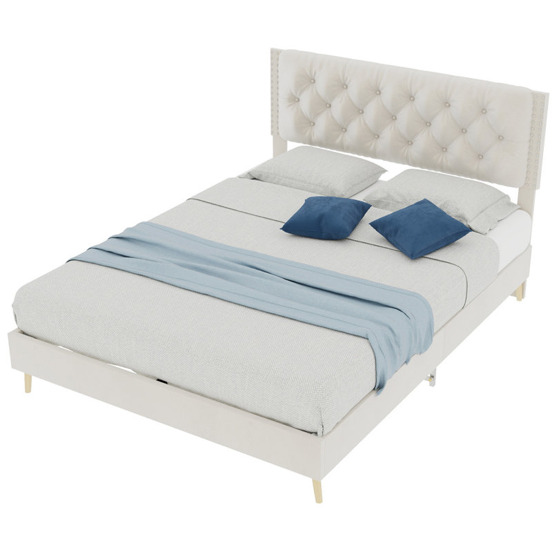 Lit double en suède pleine grandeur - Décorez l'espace de la chambre principale avec un accent doux et paisible