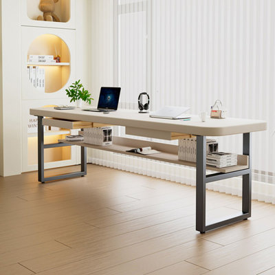 Bureau double en bois massif blanc avec tiroirs
