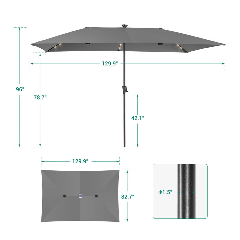 Parasol d'extérieur à DEL 11x7Ft, Gris
