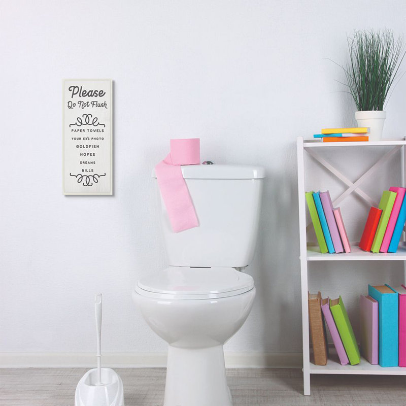 «Do Not Flush Funny Bathroom Word Design», reproduction d'art textuel sur toile, H 17 po x l 7 po x P 0,5 po, Bois
