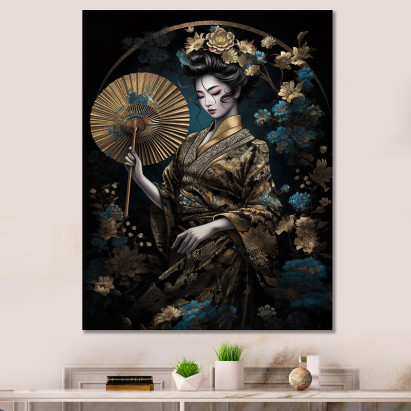 Élégante japonaise, art mural japonais, H 44 po x l 34 po x P 1,5 po, Toile tendue