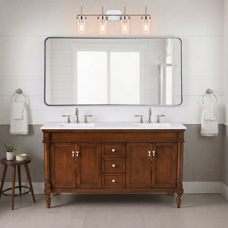 Ensemble de meuble-lavabo double 60 po Lexington, Noyer, Blanc Ivoire