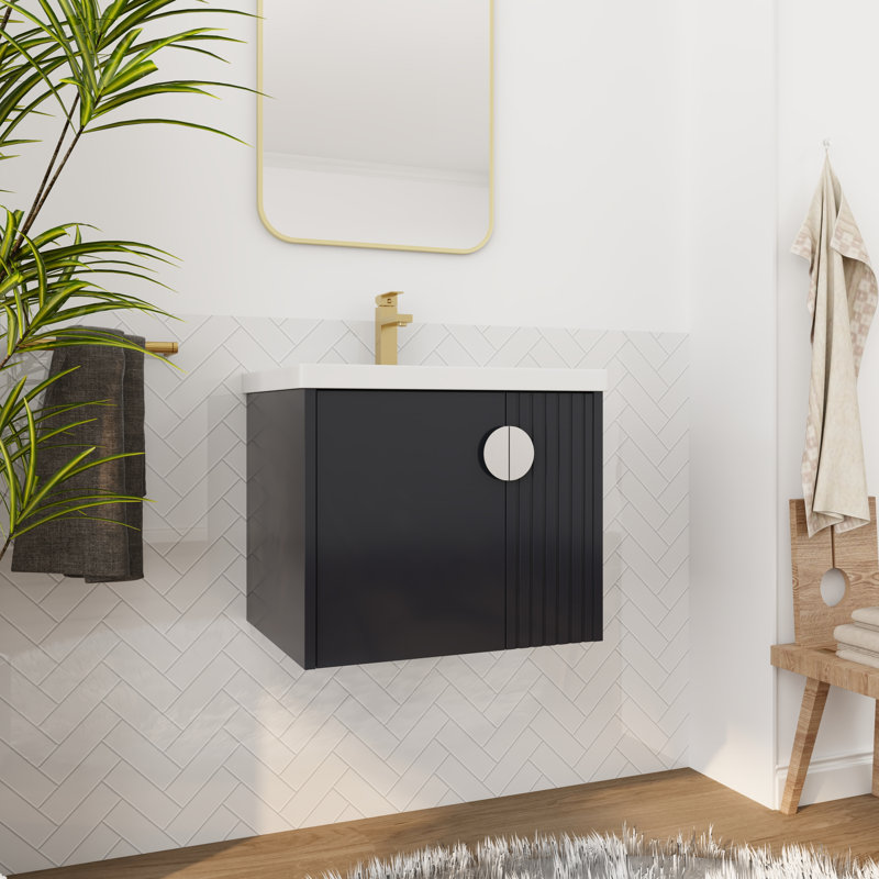 Meuble-lavabo 24 po avec lavabo, meuble-lavabo flottant avec porte à fermeture en douceur, Noir