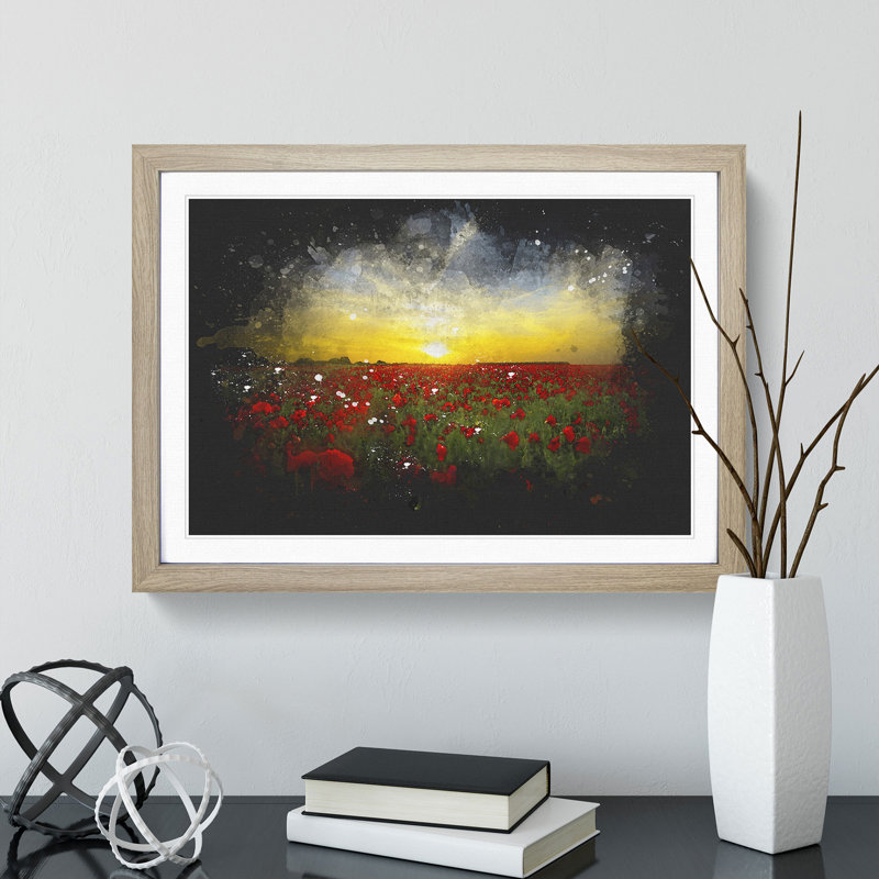 Field of Poppies Vol.3 - Picture Frame Graphic Art, Oak Framed, 36cm H x 48cm W x 2cm D