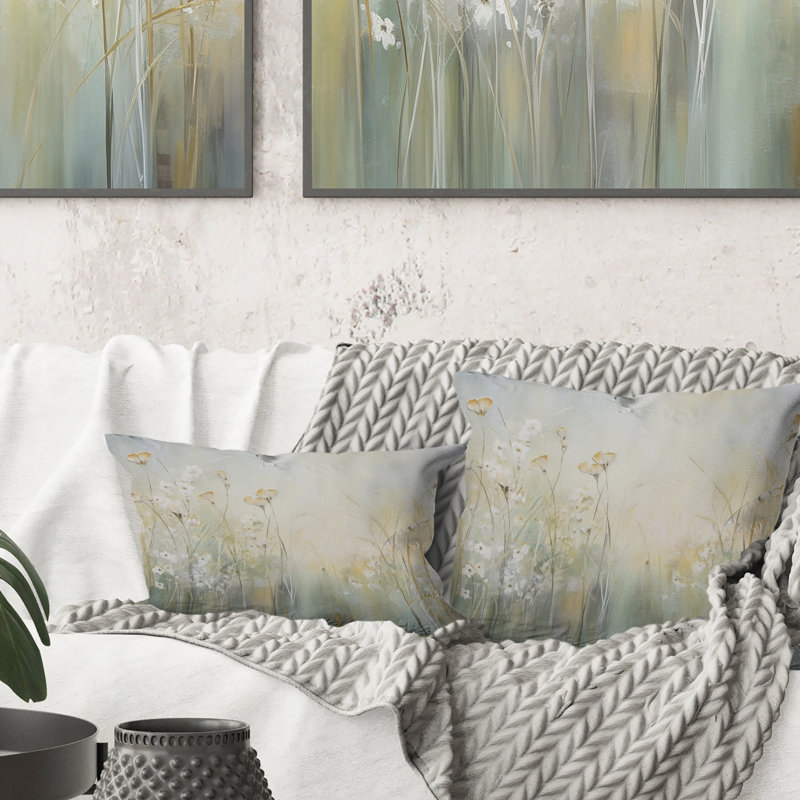 Coussin Green Beige Serene Meadows I - Abstract Botanicals