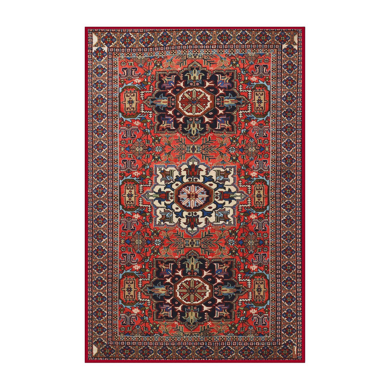 Tapis traditionnel rouge / noir Bernartice, Rectangle 7 pi x 10 pi