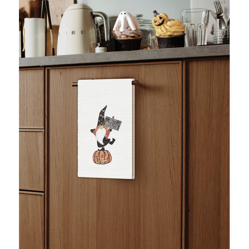 Halloween Gnome Embroidered Cotton Waffle Weave Kitchen Towel