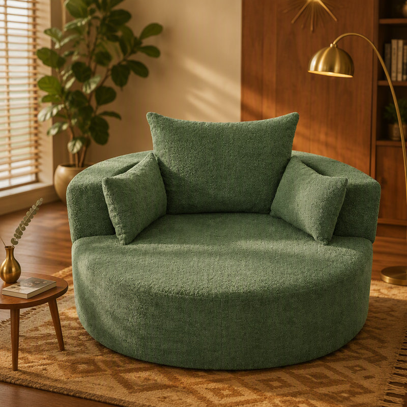 Fauteuil d'appoint pivotant à 360 ° avec 3 coussins amovibles pour le salon, la chambre à coucher, le bureau et l'hôtel, vert
