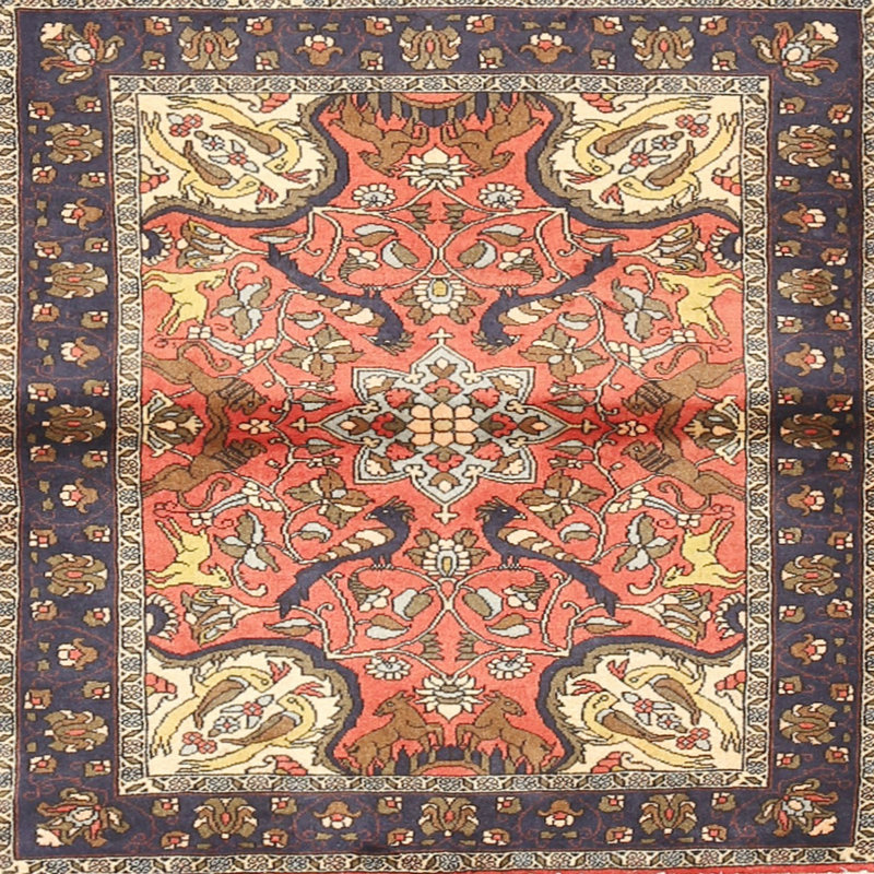 Tapis oriental jaune clair / orange / noir, Rond 5 pi