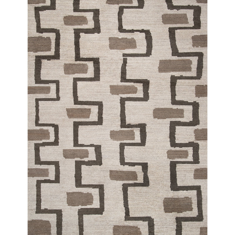 Bariloche Collection Hand Knotted Wool Geometric Shapes Area Rug, Rectangle 4' x 6'