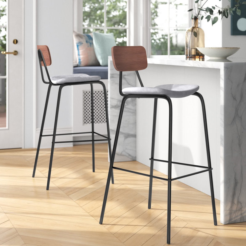 Tabouret de bar et de comptoir Buda, Gris, Noyer, Tabouret de comptoir (siège d’une hauteur de 24