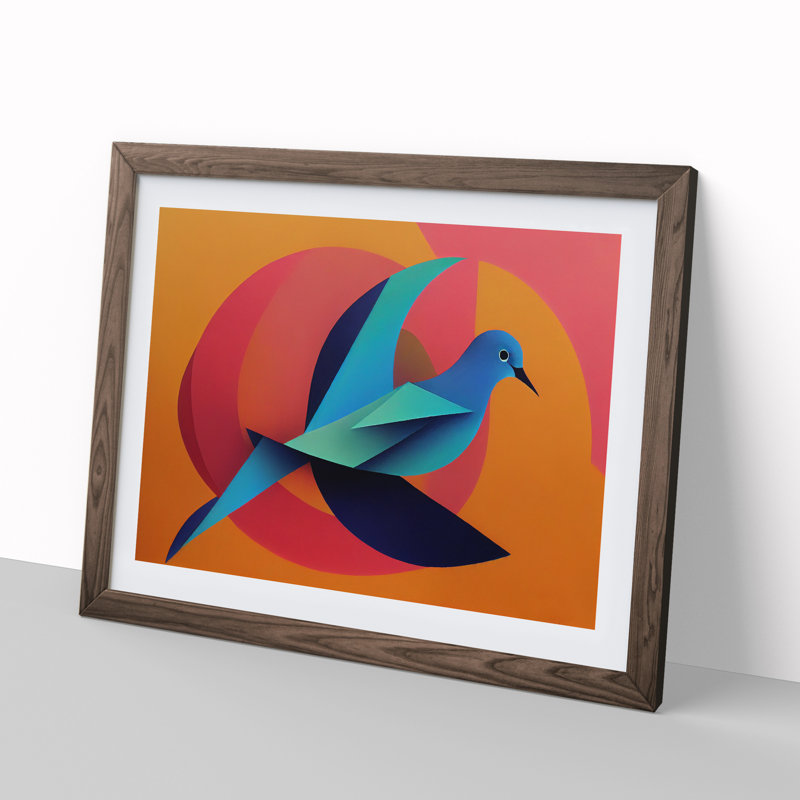 Dove Bird Abstract Vol.5 - Single Picture Frame Print, 34cm H x 46cm W x 2cm D, Walnut