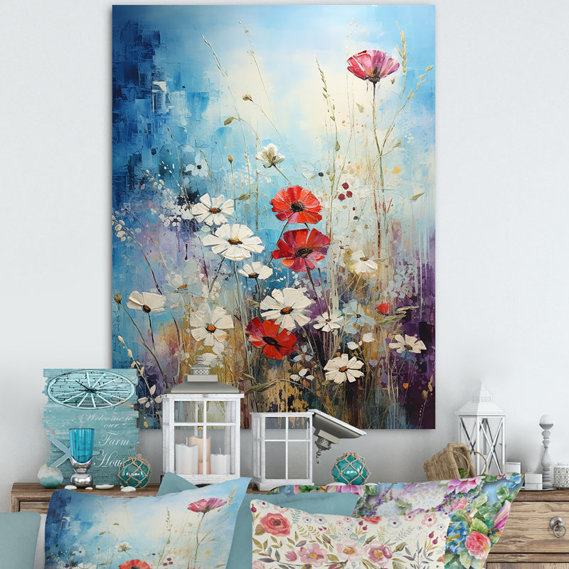 «Meadow View I», art mural rouge et blanc, Toile tendue, H 20 po x l 12 po x P 1 po