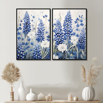 Blue Bonnets Tranquility I - Floral Blue Bonnets, art mural 2 panneaux