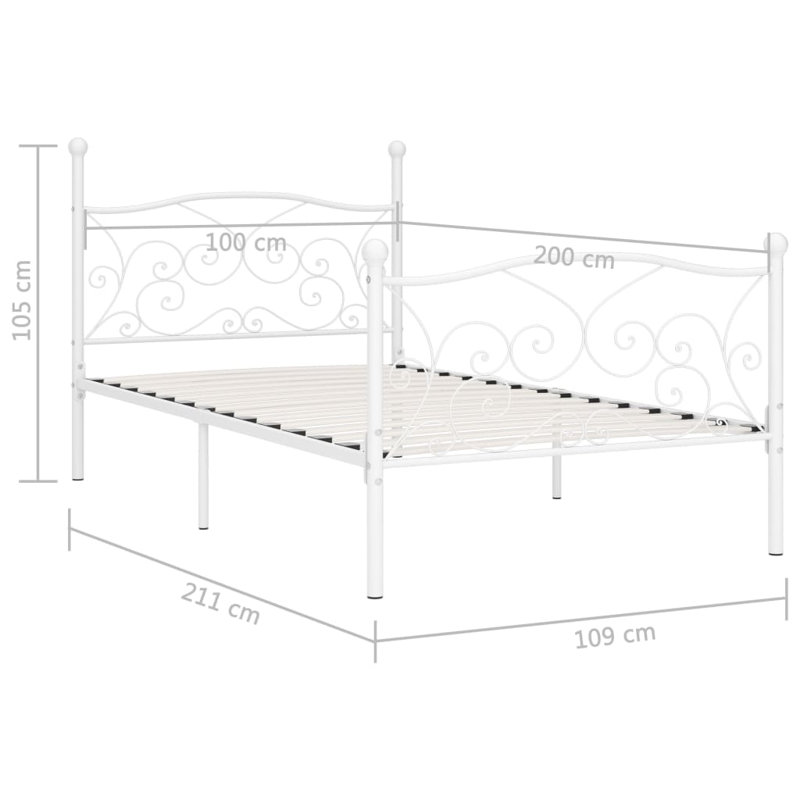 Andreas Solid Wood Open-Frame Bed, white, 100 x 200 cm