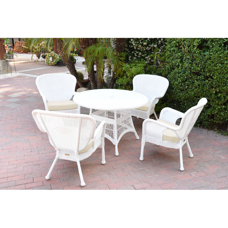 Batchelder 4 - Person Wicker Patio Dining Set with Round Table, Ivory, White