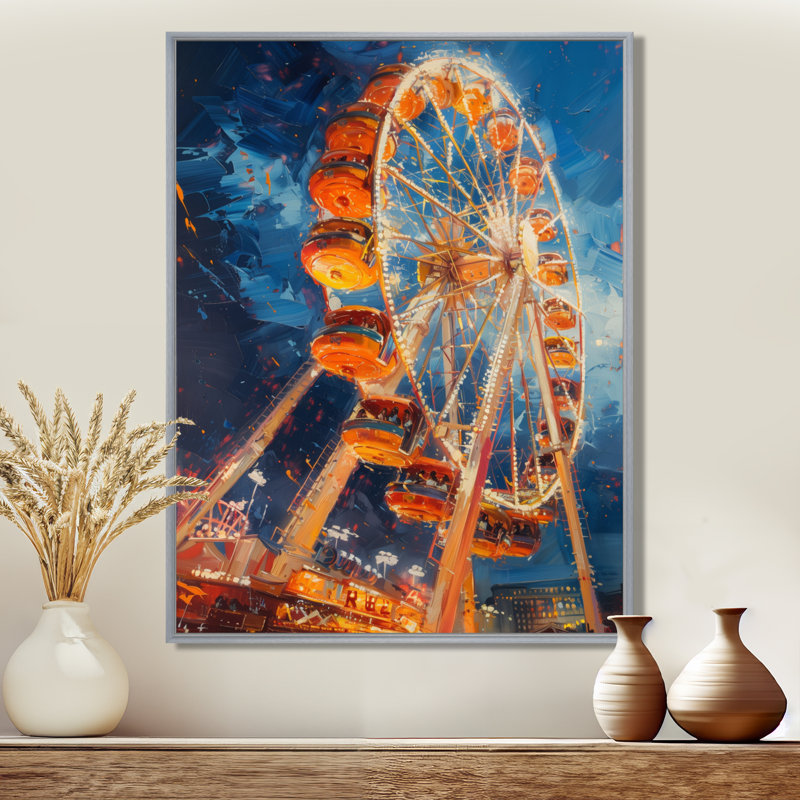 Parc d'attractions jaune et bleu - Art mural, Encadrement argenté, H 16 po x l 32 po