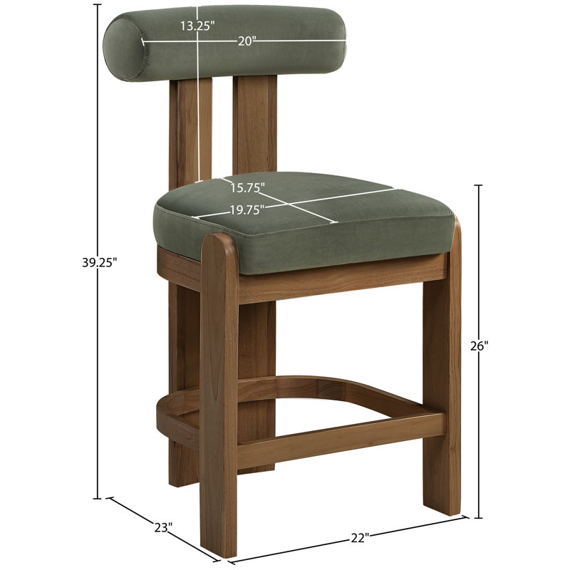 Tabouret de comptoir Arienzo, Noyer, Velours vert
