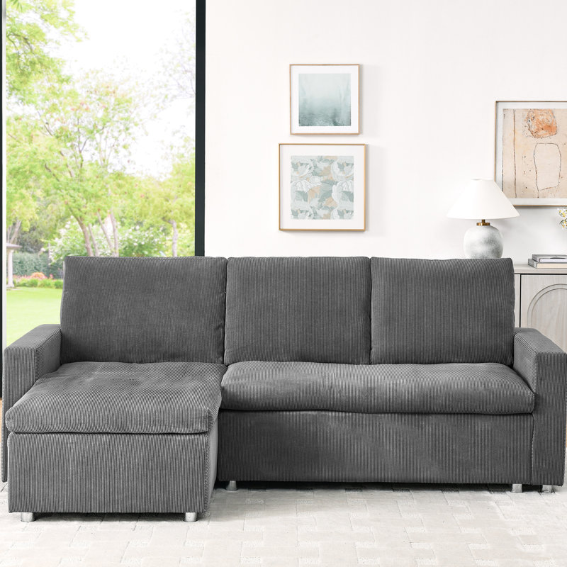 Canapé-lit modulaire en velours côtelé gris avec housses lavables et literie amovible convertible, Gris