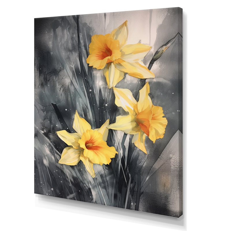 «Yellow Gray Natures Daffodils Impression II» sur toile, H 20 po x l 12 po x P 1 po, Toile tendue