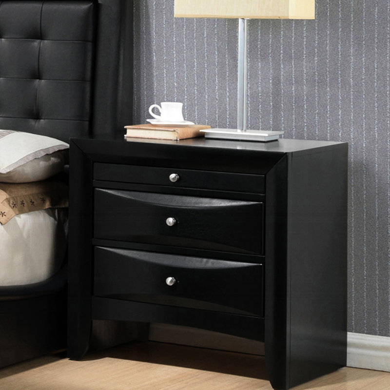 2 tiroirs et 1 table de chevet noire pour une chambre à coucher paisible avec un look moderne