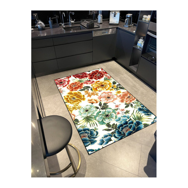 Tapis tissé à motif floral lavable, Sous-tapis carré 3 pi 3 po inclus