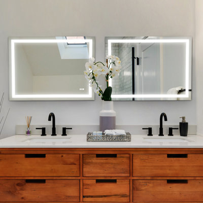 Miroir de salle de bain 48 po x 36 po à DEL - brouillard, luminosité personnalisable et options de couleurs à des fins diverses, brouillard et gradateur de salle de bain facile à installer, lumières super lumineuses, couleurs changeantes, installation