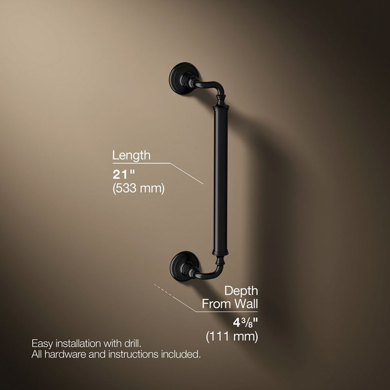 Kohler Artifacts Grab Bar, 18"W, Matte Black