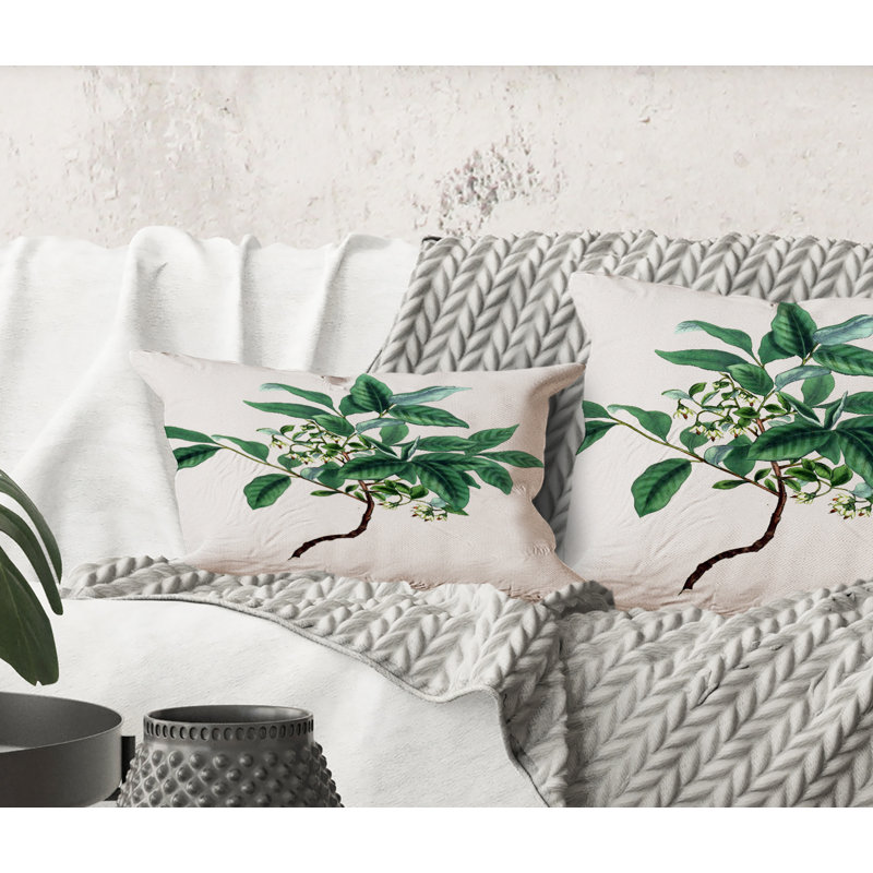 Rectangle, feuilles vertes rétro IV - coussin décoratif traditionnel imprimé