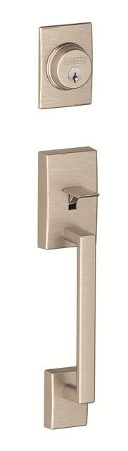 Century Handleset with Deadbolt and Merano Door and Rosette, Satin Nickel, Left Hand