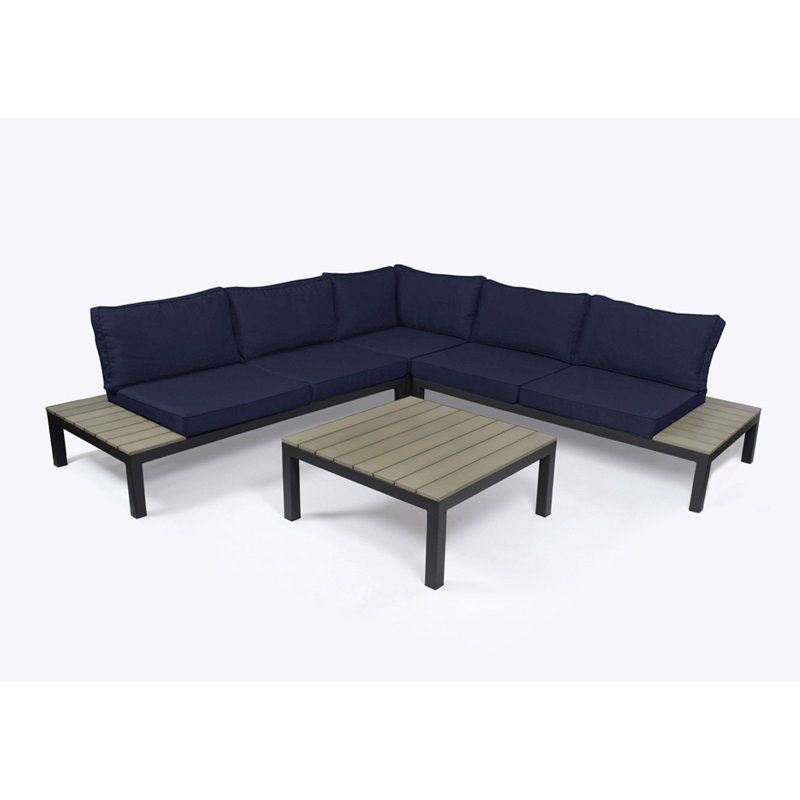 Lakeview Navy Aluminum 5-Person Outdoor Sectional with Side Tables
