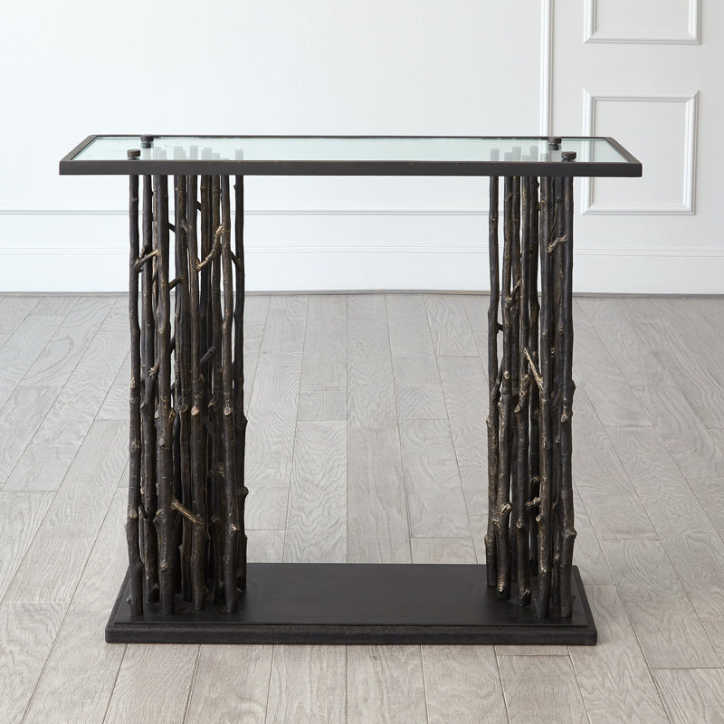Bronze and Glass Rectangular Console Table with Storage