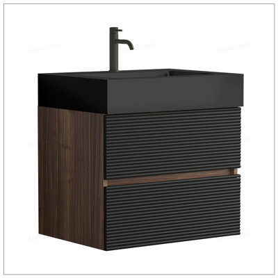Meuble-lavabo flottant 24 po avec lavabo en quartz noir