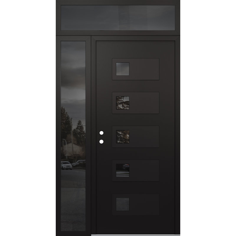 D2 48 po à droite X 96 po Panneau de porte en verre noir et noir à panneau avec porte d'entrée avant en verre