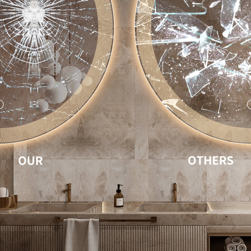 Ivy Bronx Smart Bathroom Mirror Wall Mounted Round Lighted Makeup Mirror 24in