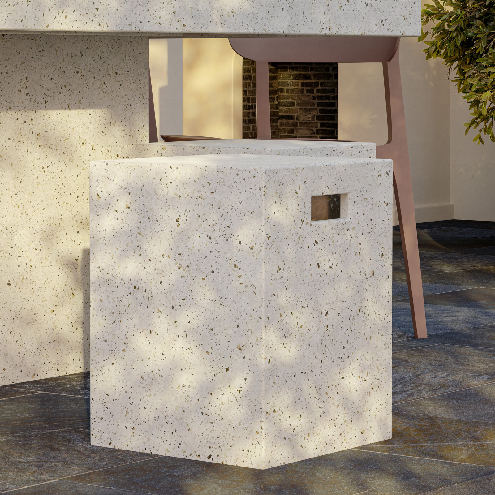 Kareen Concrete Accent Stool, Ivory Terrazo