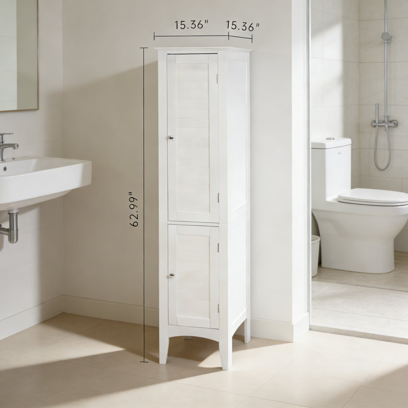 Tall Narrow Tower Storage Cabinet with 2 Shutter Doors and 5 Tier Shelves for Bathroom, Kitchen