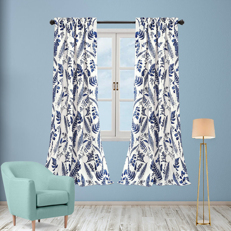 Paire de rideaux obscurcissant et isolant avec passe-tringle Devonia, L 52 po x L 84 po, Blanc / Bleu marine