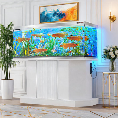 Modern 55-75 Gallon Fish Tank Stand with Power Outlet, Heavy Duty Aquarium Stand with Cabinet Storage, 880LBS Capacity with 4 AC 2 USB Ports for Fish Tank Turtle Tank Reptile Terrarium, White
