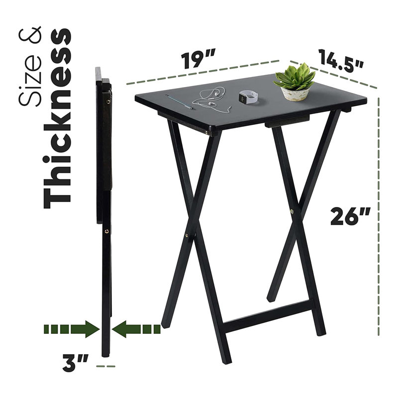 Tables-plateaux pliables en bois PJ avec support de rangement compact, Noir