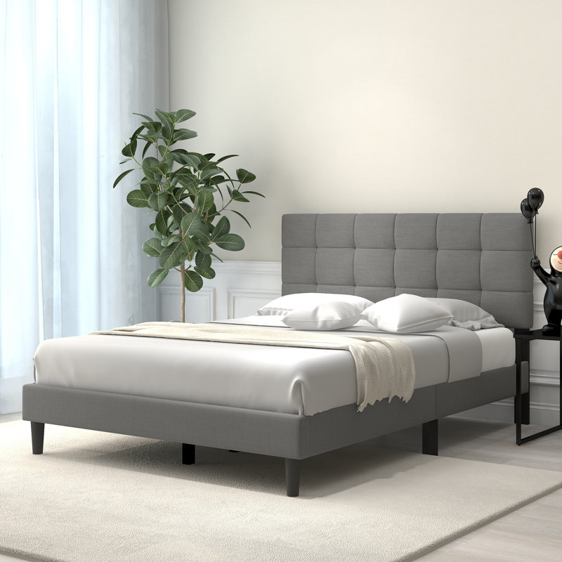 Upholstered Bed, Full/Double, Light Grey