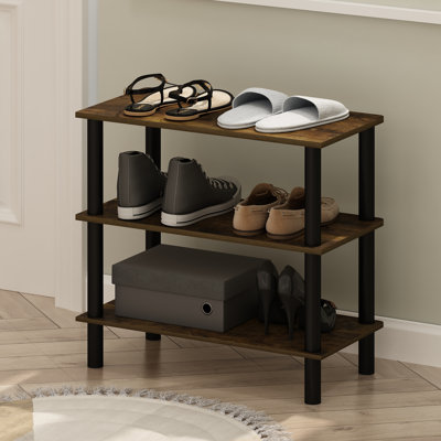 Turn-N-Tube Shoe Rack, 3-Tier Shoe Organizer, Shoe Rack Storage with Freestanding Organizer, 11.7 x 23.6 x 21.9, for Closet Entryway, Office, Garage, Amber Pine/Black