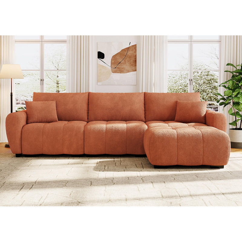Canapé modulaire modulaire, canapé en L 4 places avec très grand siège, Boucle orange