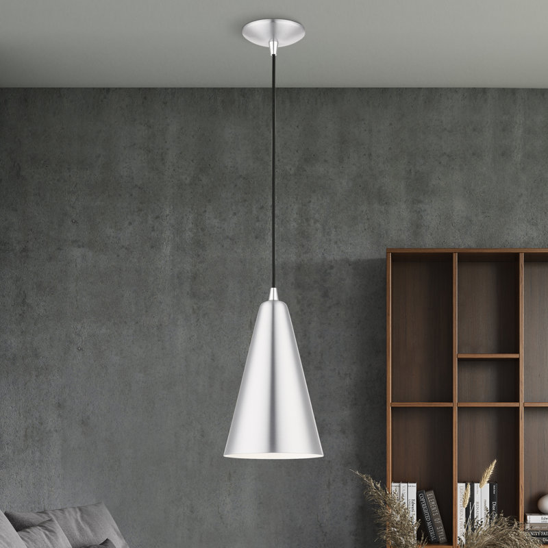 Luminaire suspendu conique 1 lumière, Aluminium brossé / chrome poli, Aluminium brossé / blanc brillant