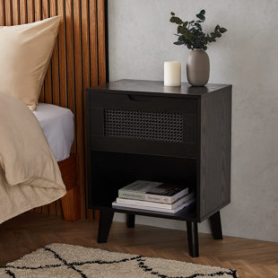 Black Rattan Black Rattan Bedside Table