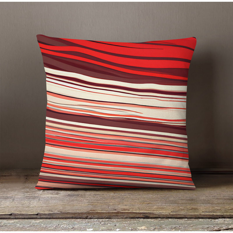 Throw Pillow With Insert, Red/Beige Striped 2, 18"H x 18"W
