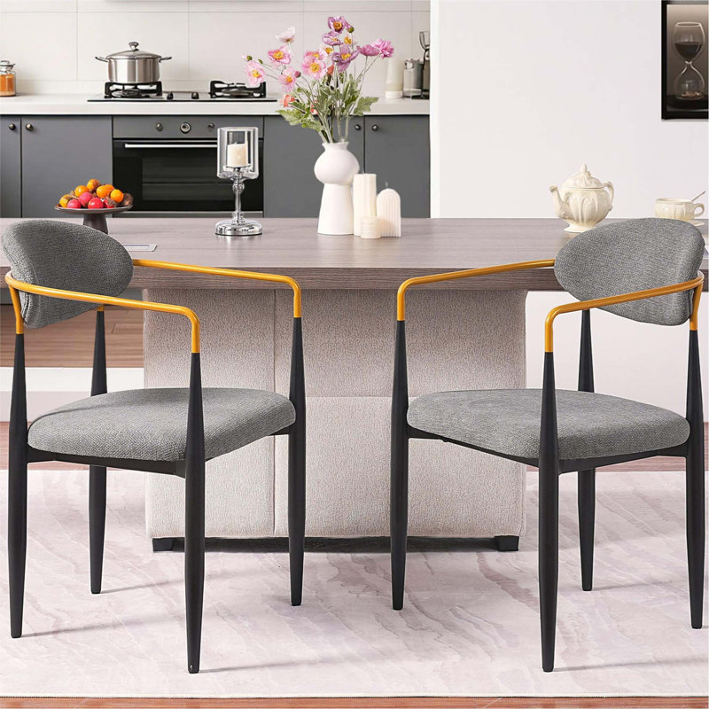 Chaise de salle à manger moderne et ergonomique avec accoudoirs dorés, Gray